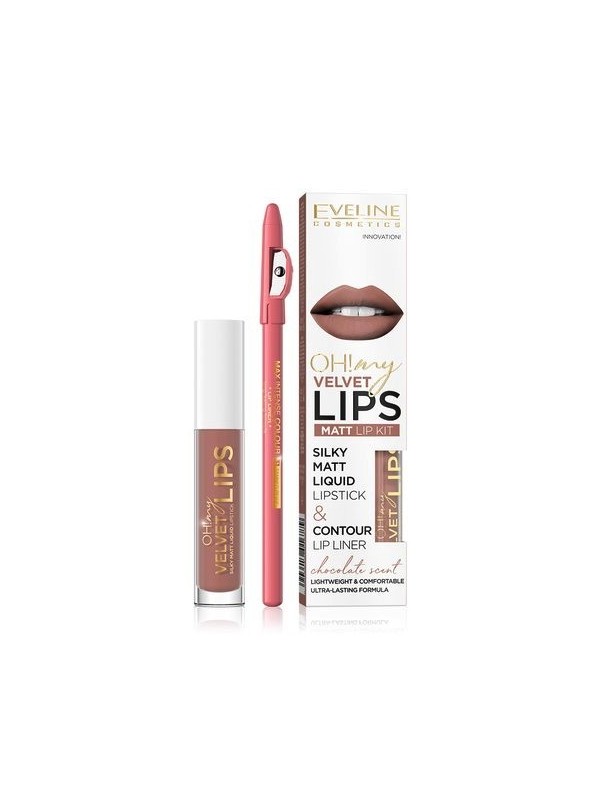 Eveline OH My Lips Pomadka matowa w płynie 4,5 ml + Konturówka do ust zestaw /11/ Cookie Milkshake