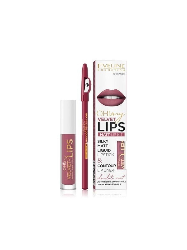 Eveline OH My Lips Pomadka matowa w płynie 4,5 ml + Konturówka do ust zestaw /13/ Brownie Biscotti