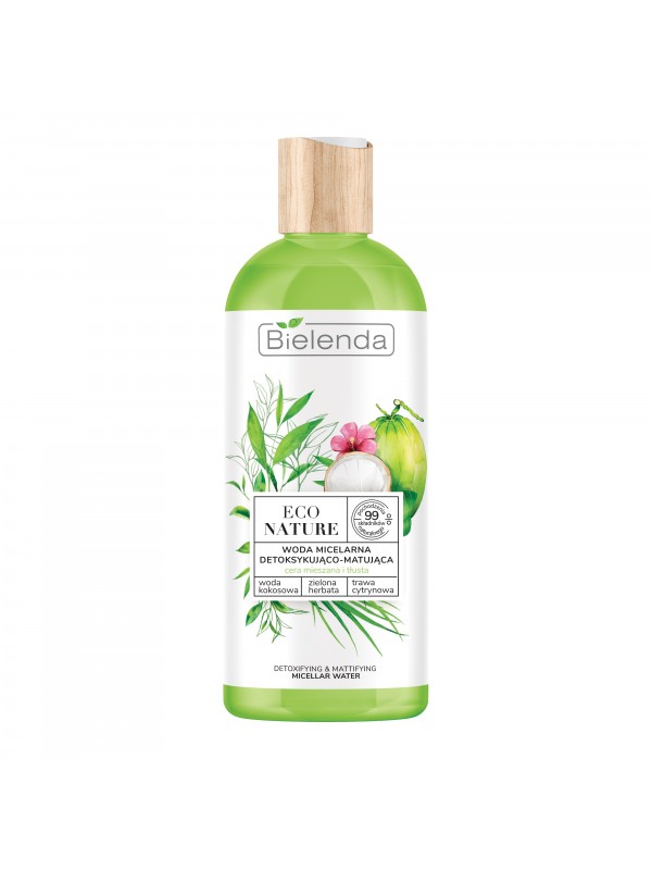 Bielenda ECO NATURE Płyn micelarny detoksykująco matujący Woda kokosowa + Zielona Herbata + Trawa Cytrynowa 500 ml