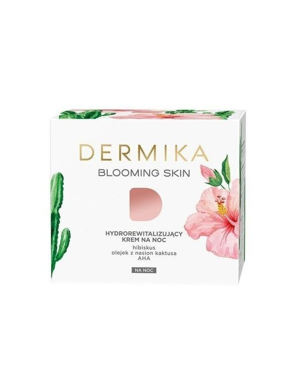 Dermika BLOOMING SKIN Hydrorewitalizujący Krem do twarzy na noc Hibiskus, Olejek z nasion kaktusa + AHA 50 ml