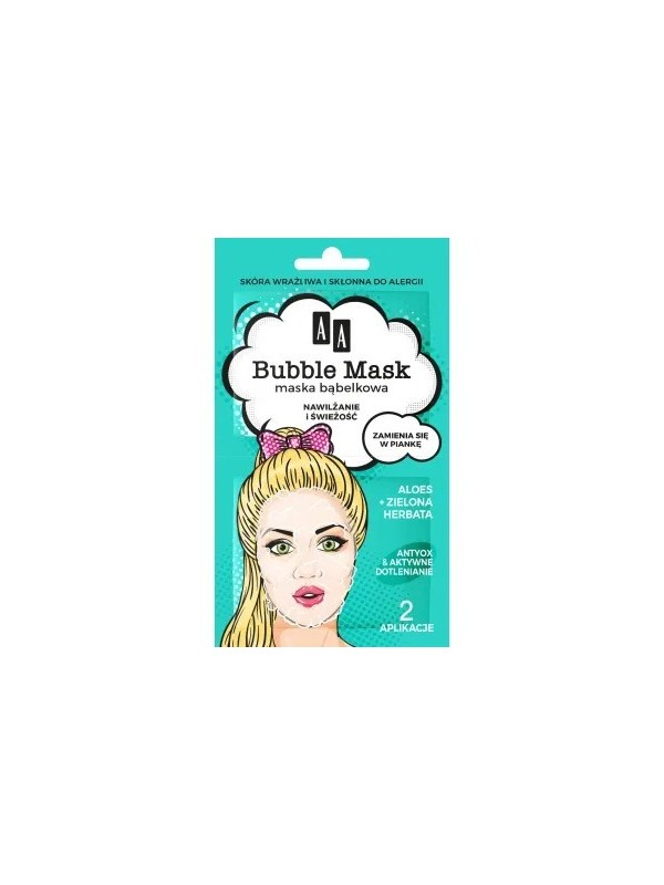 AA BUBBLE MASK Maska bąbelkowa Nawilżanie i świeżość Aloes + Zielona Herbata 8 ml