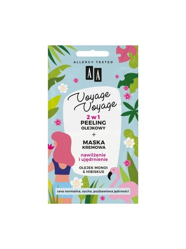 AA VOYAGE VOYAGE 2w1 Peeling kremowy + Maska kremowa Nawilżenie i ujędrnienie Olejek Monoi & Hibiskus 2x5 ml