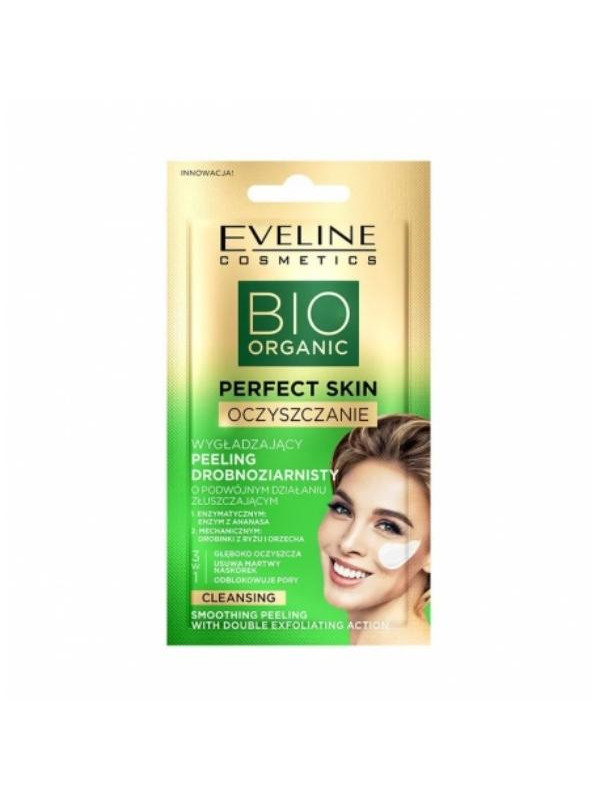 Eveline Bio Organic Perfect Skin wygładzający Peeling drobnoziarnisty o podwójnym działaniu złuszczającym 8 ml