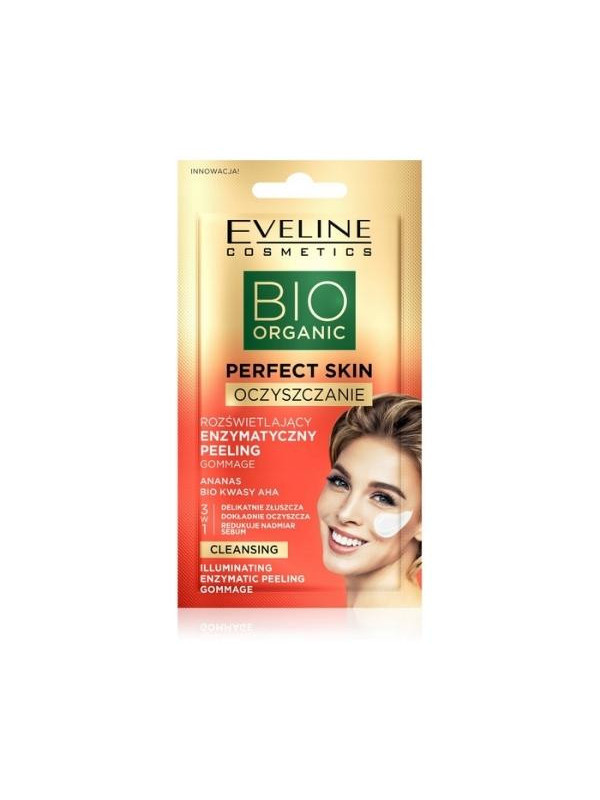 Eveline Bio Organic Perfect Skin rozświetlający enzymatyczny Peeling Gommage 8 ml