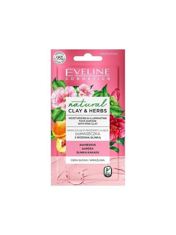 Eveline Natural Clay&Herbs nawilżająco-rozświetlająca Biomaseczka z różową Glinką 8 ml