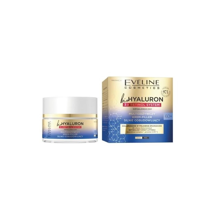 Eveline BioHyaluron 3x Retinol System 60+ мультиживильний крем-філер для інтенсивного відновлення 50 мл