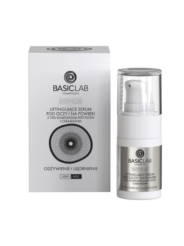 BasicLab Esteticus liftingujące Serum pod oczy i na powieki z 10% kompeksem Peptydów i Ceramidami odżywienie i ujędrnienie 15 ml