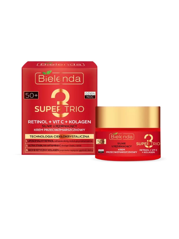 Bielenda Super Trio Retinol + Vit C + Kolagen silnie ujędrniający Krem przeciwzmarszczkowy 50+ dzień/noc 50 ml