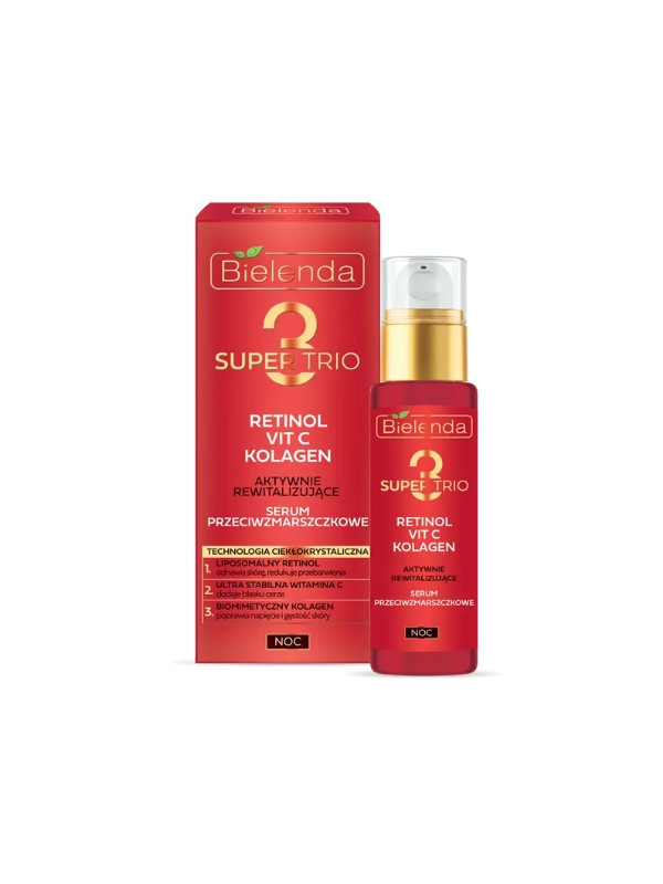 Bielenda Super Trio Retinol + Vit C + Kolagen aktywnie rewitalizujące Serum przeciwzmarszczkowe na noc 30 ml