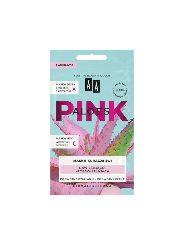 AA Aloes Pink nawilżająco-rozświetlająca Maska do twarzy kuracja dzien+noc 2x4 g