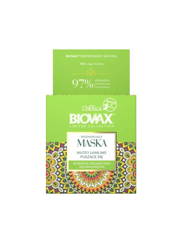 Biovax Limited regenerująca Maska do włosów Konopia organiczna i Ashwagandha 250 ml