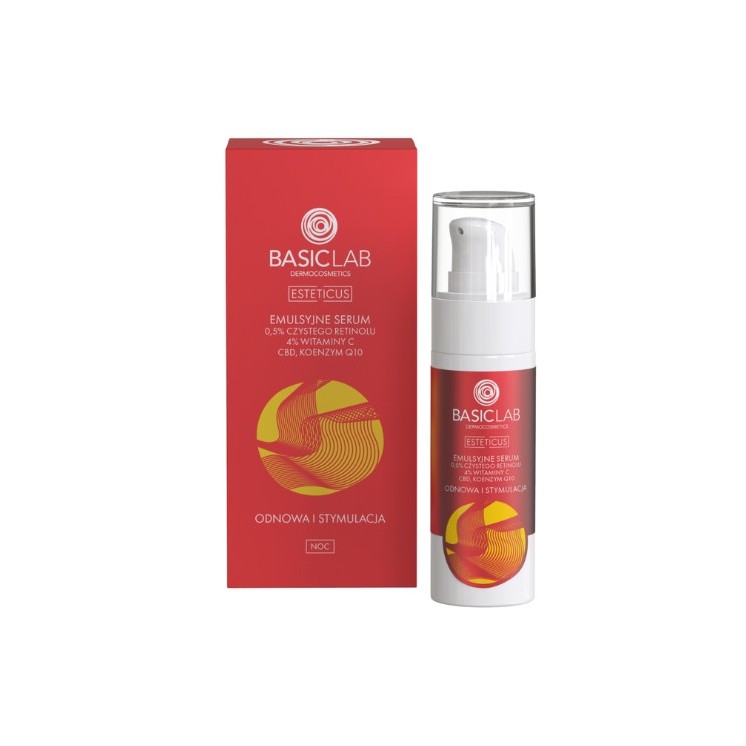BasicLab Esteticus emulsion face Serum with 0,5 % pure Retinol, 4% Vitamin C and Coenzyme Q10 30 ml