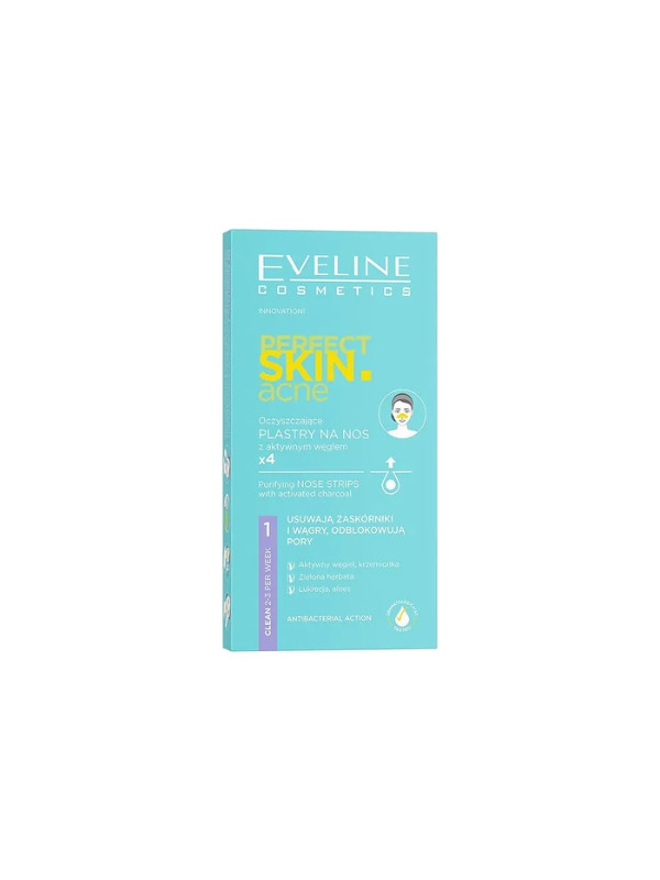 Eveline Perfect Skin Acne oczyszczające Plastry na nos Węgiel aktywny 4 sztuki