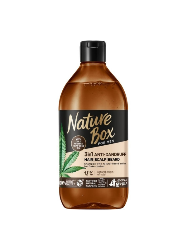 Nature Box For Men 3w1 przeciwłupieżowy Szampon do włosów, skóry głowy i brody Konopie 385 ml