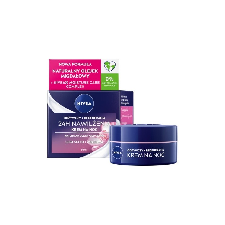 Nivea 24H Moisturizing Нічний крем для обличчя для сухої та чутливої шкіри 50 мл