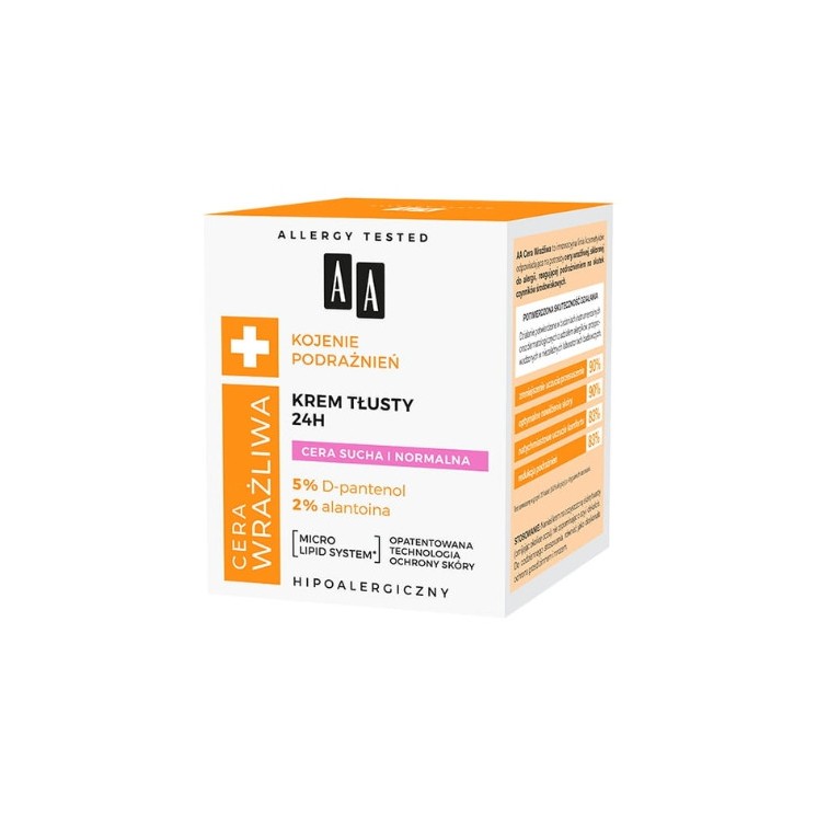 AA Sensitive Skin 24H жирний крем для обличчя для сухої та нормальної шкіри 50 мл
