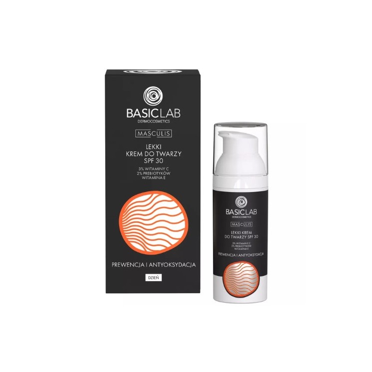 BasicLab Masculis light Face cream SPF30 Prevention and antioxidant 3% Vitamin C and 2% Prebiotics 50 ml