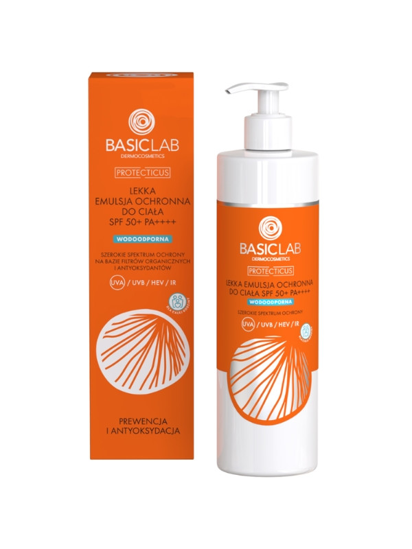 BasicLab Protecticus lekka Emulsja ochronna SPF50+ wodoodporna Prewencja i Antyoksydacja 300 ml