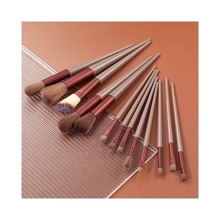 A set of professional Pink Red makeup brushes, 13 pieces