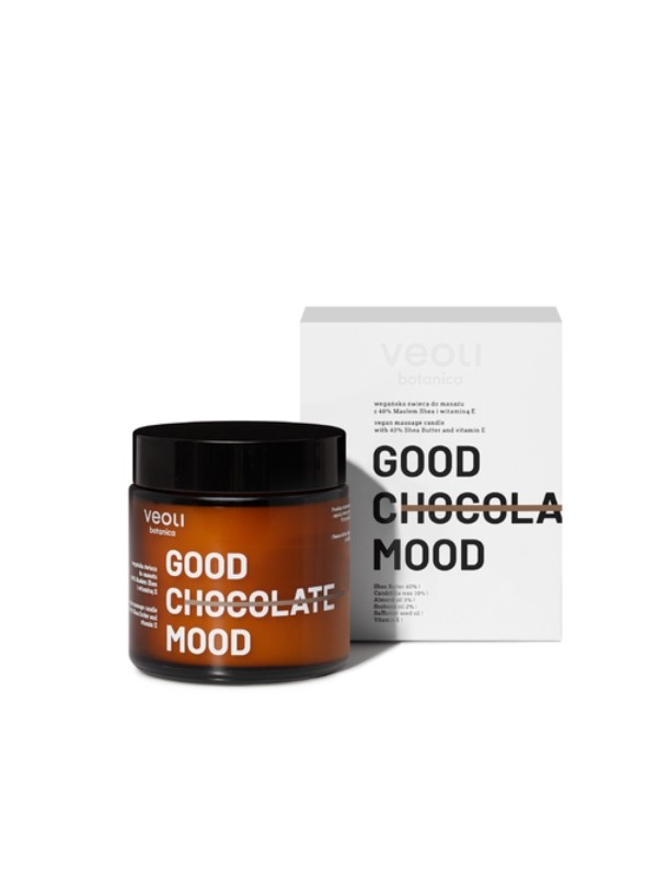 Veoli Botanica Good Chocolate Mood wegańska Świeca do masażu ciała z 40% masłem Shea i witaminą E 100 ml