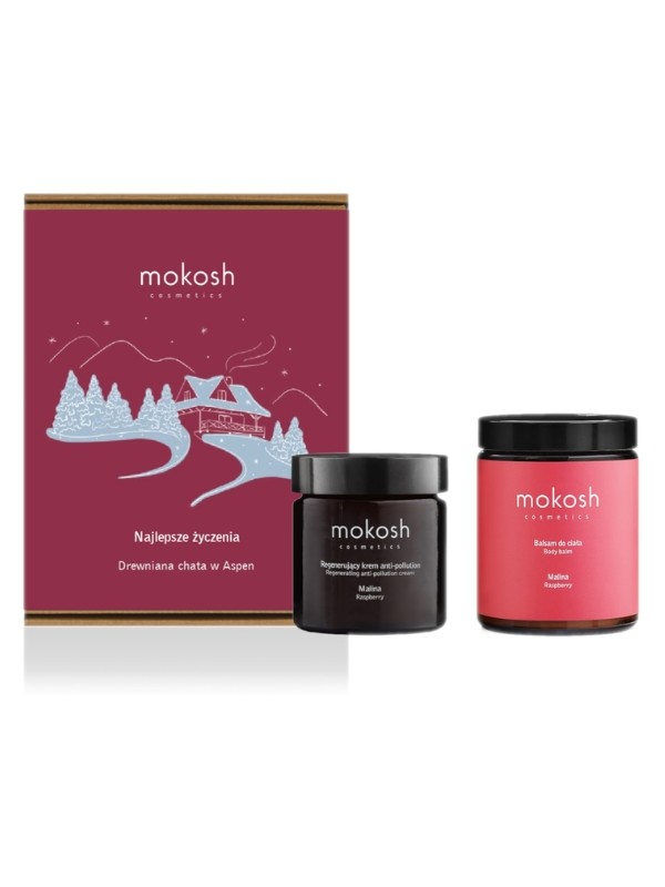 Mokosh Zestaw prezentowy Drewniana chata w Aspen krem do twarzy 60 ml + Balsam do ciała 180 ml