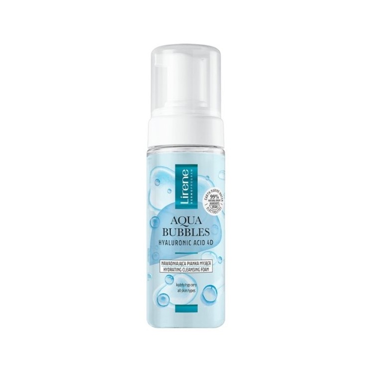 Lirene Aqua Bubbles Hyaluronic Acid 4D зволожуюча пінка для очищення обличчя для всіх типів шкіри 150 мл