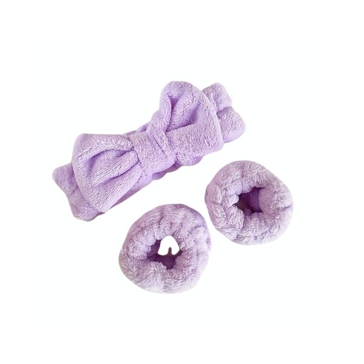 Spa set: Hair band + 2 plush hair bands Purple 1 set