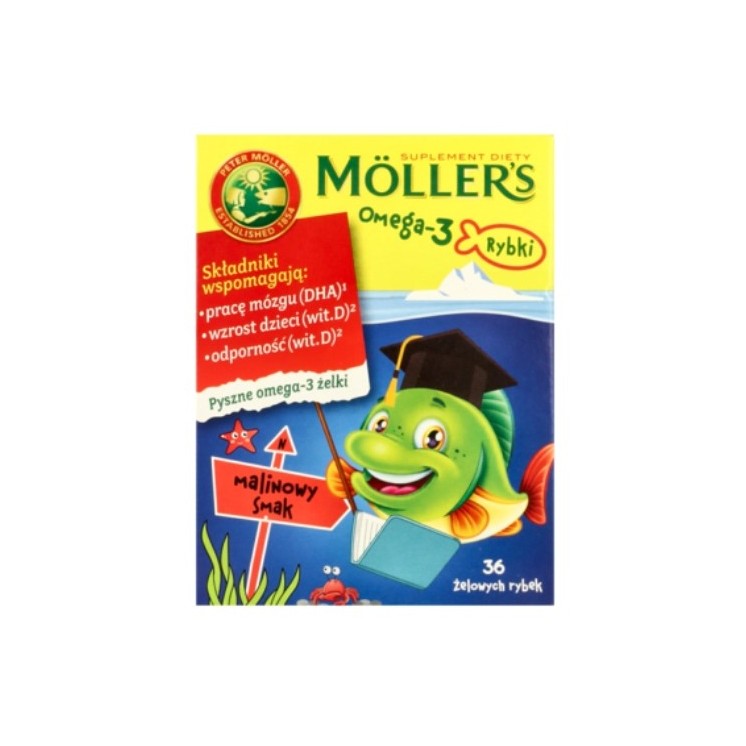 Moller's Omega-3 Rybki Raspberry flavored jellies 36 pieces