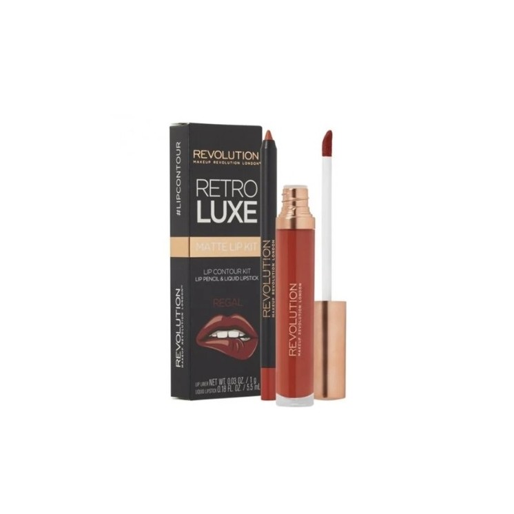 Makeup Revolution Retro Luxe Matte Kit Regal lip makeup set: Lip gloss 5 ml + Lip pencil 1 g