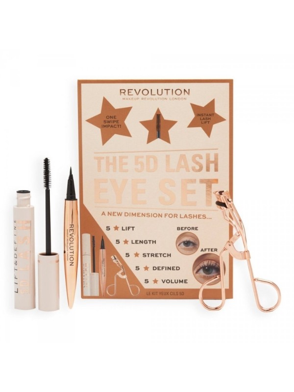 Makeup Revolution Zestaw prezentowy The 5D Lash Eye Set: Zalotka, Tusz do rzęs i Eyeliner