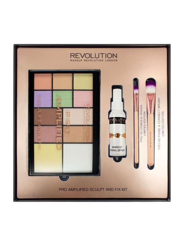 makeup MRevolution Zestaw prezentowy Amplified Sculpt and Fix Kit: Paletka 12 cieni do powiek, Utrwalacz makijażu i Pędzle do ma