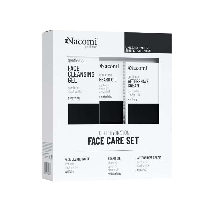 Nacomi Men Face Care Set Gift set for men Face wash gel 140 ml + Beard oil 40 ml + Aftershave cream 50
