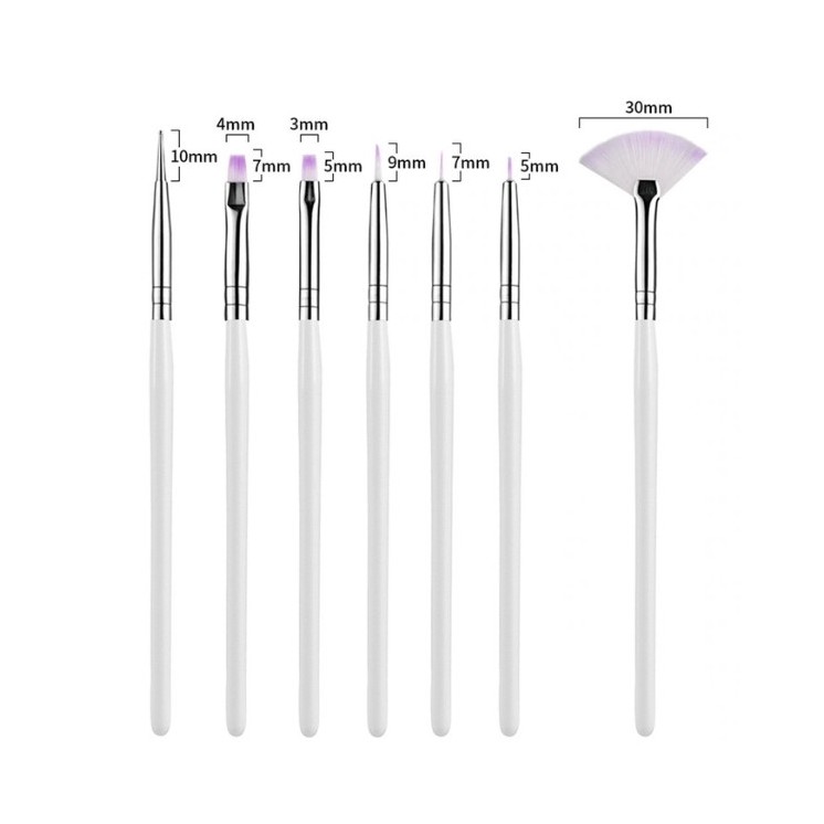 Кисті для акрилгелю та декору, білі, 7 element