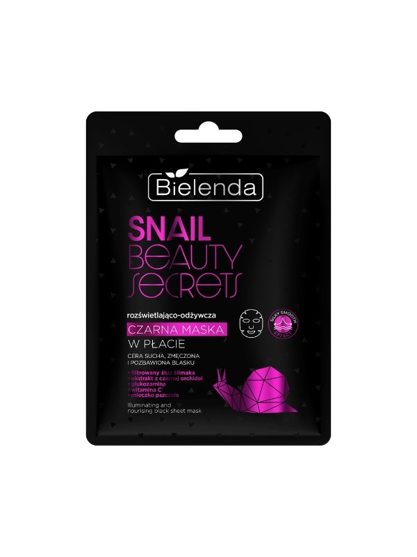 Bielenda SNAIL BEAUTY SECRETS Rozświetlająco - odżywcza czarna maska w płacie z filtrowanym śluzem ślimaka 1 sztuka