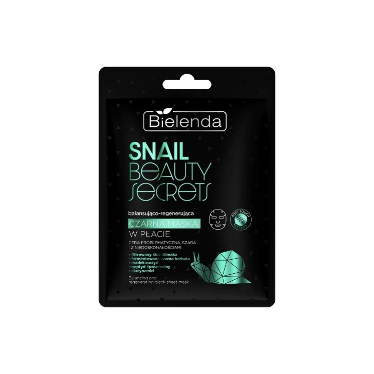 Bielenda SNAIL BEAUTY SECRETS Балансуюча та відновлююча чорна листова маска з фільтрованим слизом равлика 1 шт.