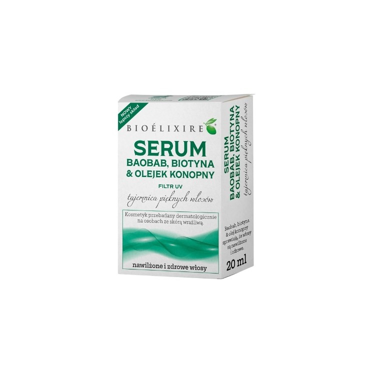 Силіконова сироватка для волосся BioElixire Баобаб + Біотин та олія конопель 20 мл