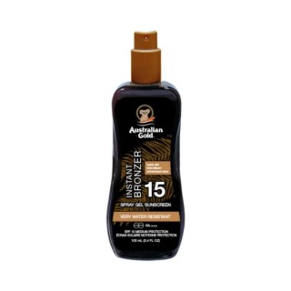 Спрей-гель Australian Gold SPF з бронзатором захищає від UVA/UVB випромінювання, швидко si , зволожує та посилює ефект темнішої 