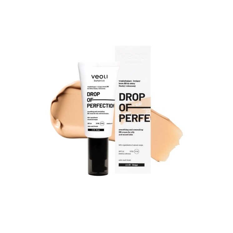 Розгладжуючий та покривний BB-крем Veoli Botanica Drop of Perfection для жирної та комбінованої шкіри /2.5N/ Beige 30 мл