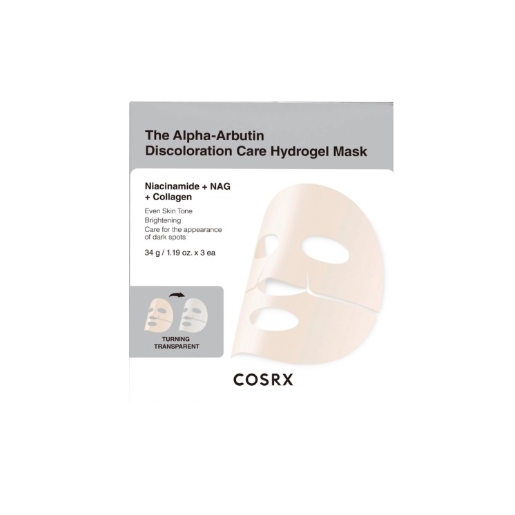 COSRX Arbutin Discoloration Hydrogel Mask Set of hydro Brightening Masks with Alpha-Arbutin 34g x 3 pieces