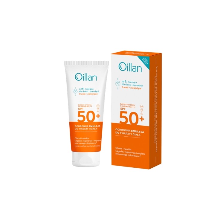 Захисна сонцезахисна емульсія Oillan для обличчя та тіла з SPF50 + фільтр для чутливої шкіри 100 мл