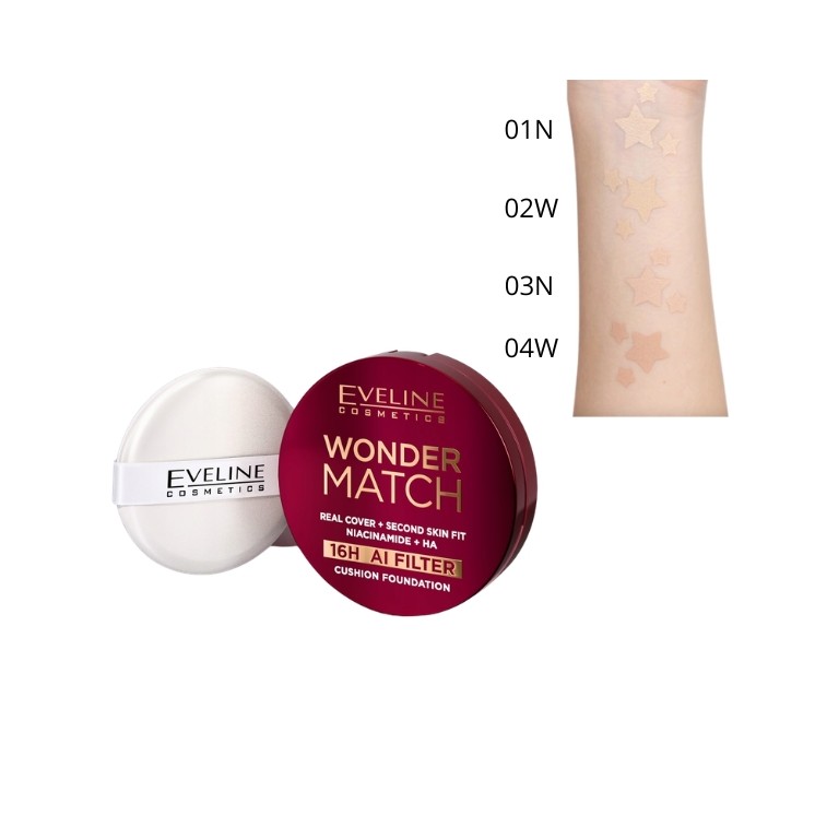 Тональний крем Eveline Wonder Match Covering Cushion з ніацинамідом /02W/ Vanilla 15 г