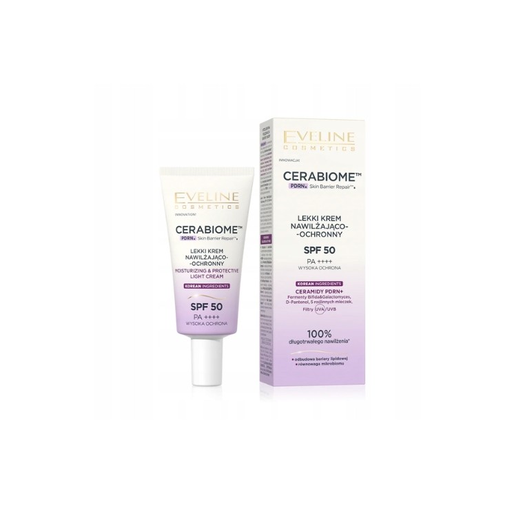 Легкий зволожувальний та захисний крем Eveline Cerabiome SPF50 30 мл