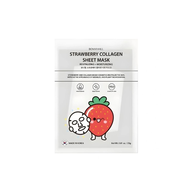 BonnyHill Strawberry Collagen Sheet Mask revitalizing and moisturizing face mask in sheet 1 piece