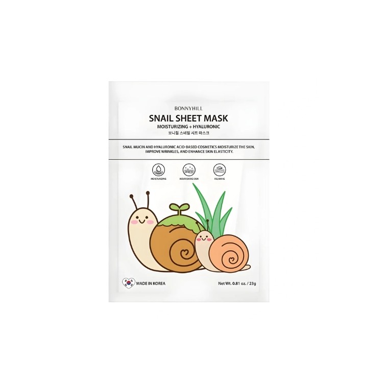 Зволожувальна маска для обличчя BonnyHill Snail Sheet Mask з гіалуроновою кислотою, 1 шт.