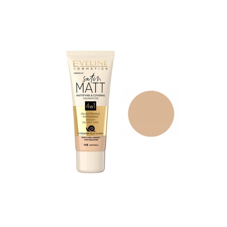 Матуючий тональний крем Eveline Satin Matt /103/ Natural 30 мл