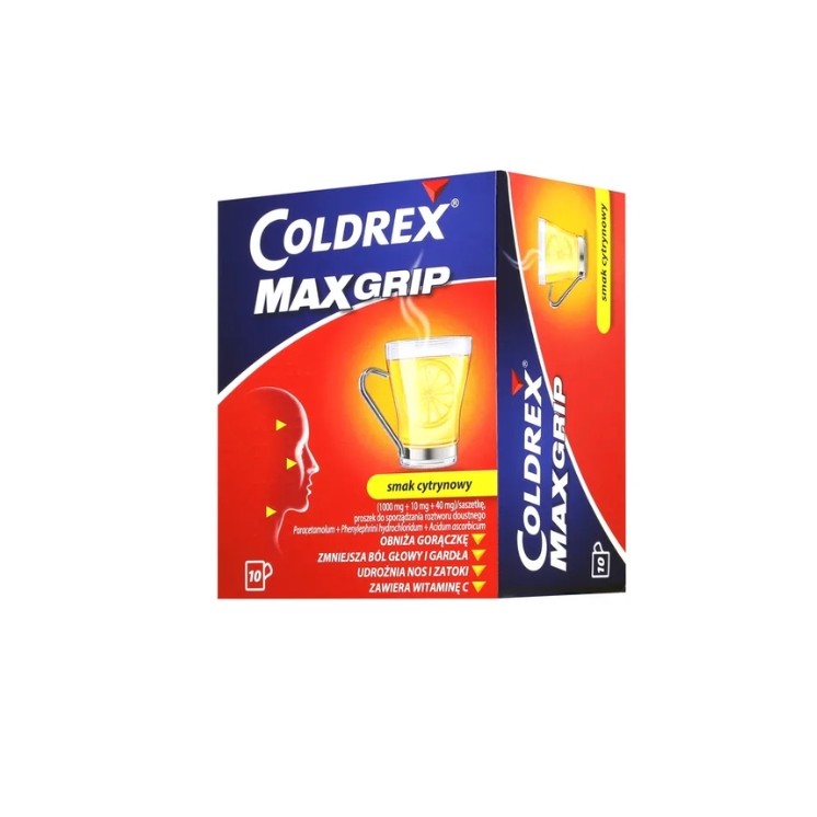 Coldrex MaxGrip порошок для приготування розчину для перорального застосування, лимонний смак, 10 пакетиків