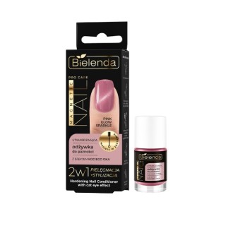 Bielenda Pro Care Magnetic Nail Hardening Nail Conditioner with Cat Eye Effect Pink Glow Sparkle 5 ml