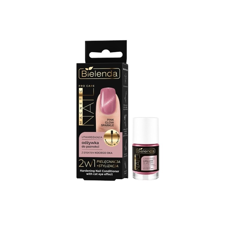 Bielenda Pro Care Magnetic Nail utwardzająca Odżywka do paznokci z efektem kociego oka Pink Glow Sparkle 5 ml